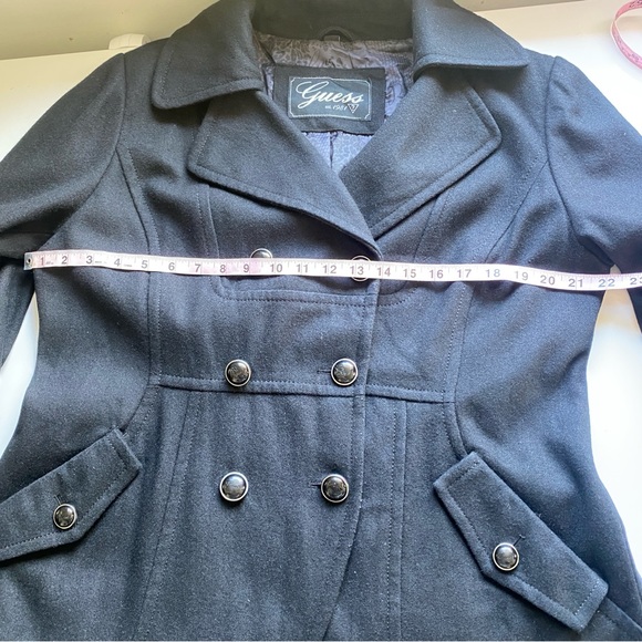 GUESS Women's Black Wool Brend Tailored Pea Coat Dark Academia Size XL - Picture 11 of 11